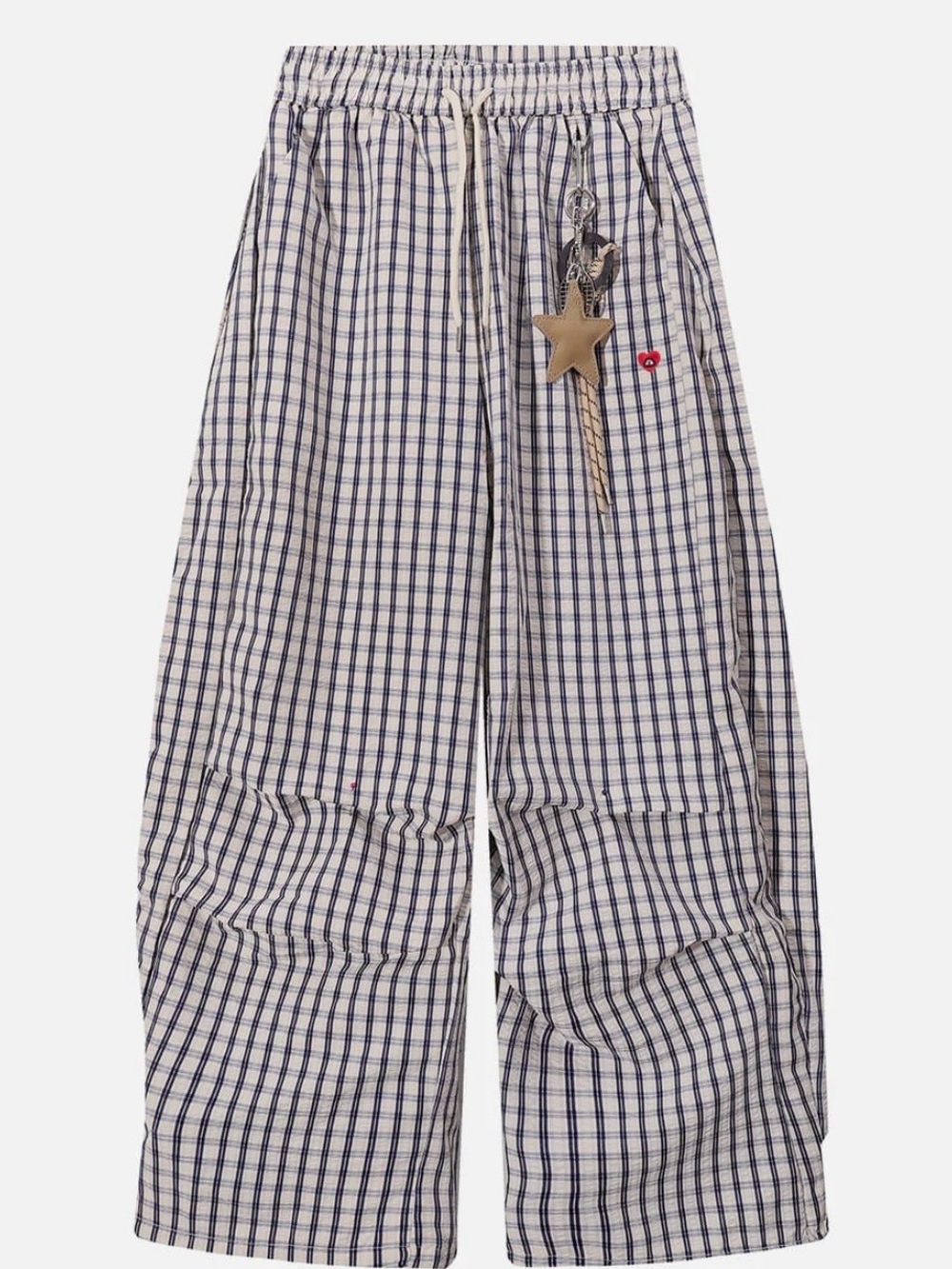 AelfricEden Wide Leg Plaid Drawstring Pants in Navy and White with charms!NWTXL